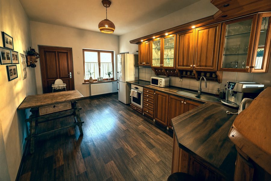 Wooden kitchen units with appliances